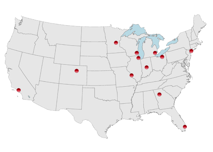 A map of the continental US showing Commercial Real Estate locations.