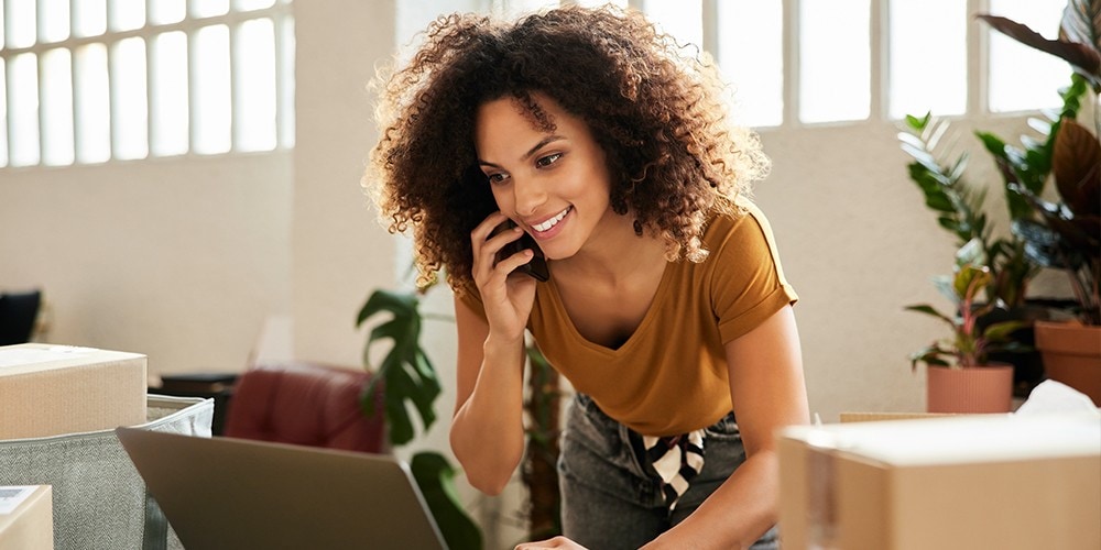 Woman on her computer at home